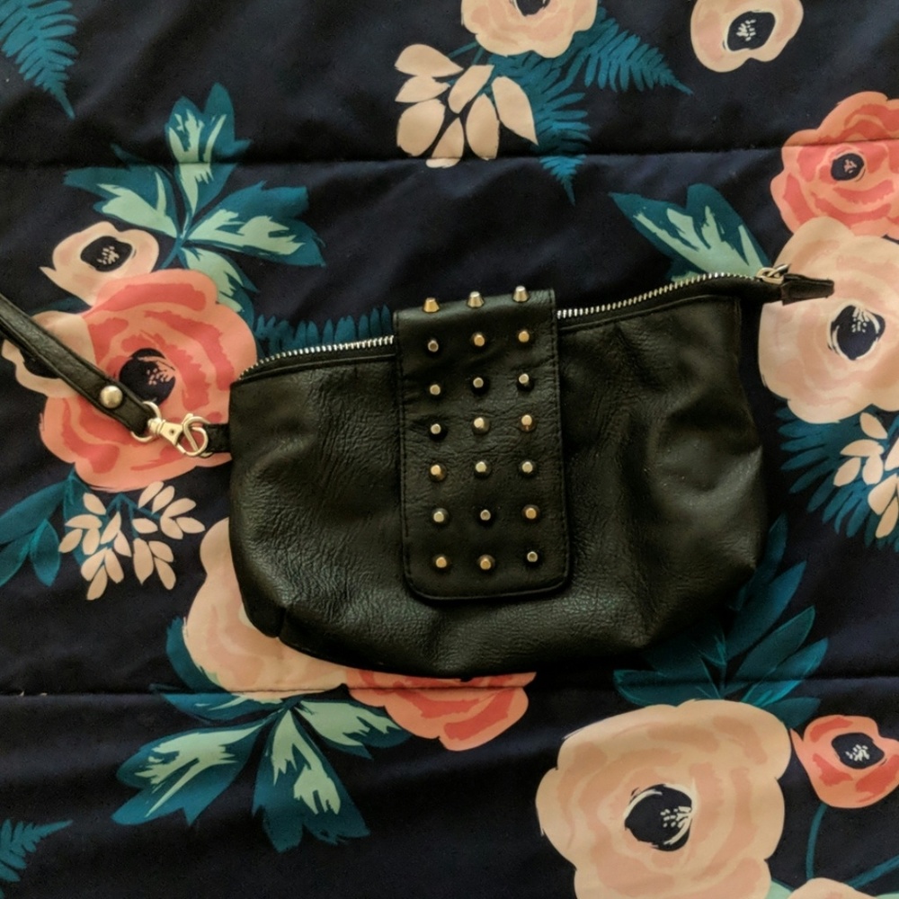 Black studded clutch